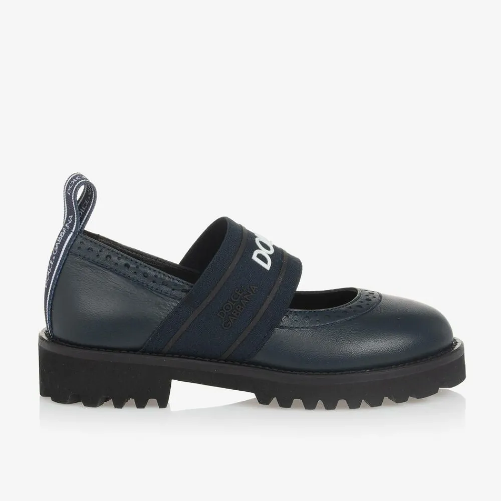 Dolce amp; Gabbana School Shoes|Bar Shoes*Girls Navy Blue Leather Shoes