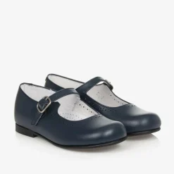 Childrens Classics Traditional Shoes|Bar Shoes*Girls Navy Blue Leather Shoes