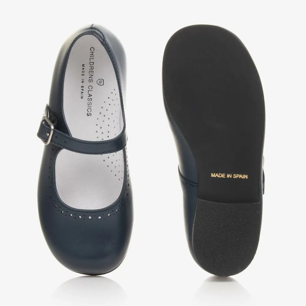 Childrens Classics Traditional Shoes|Bar Shoes*Girls Navy Blue Leather Shoes