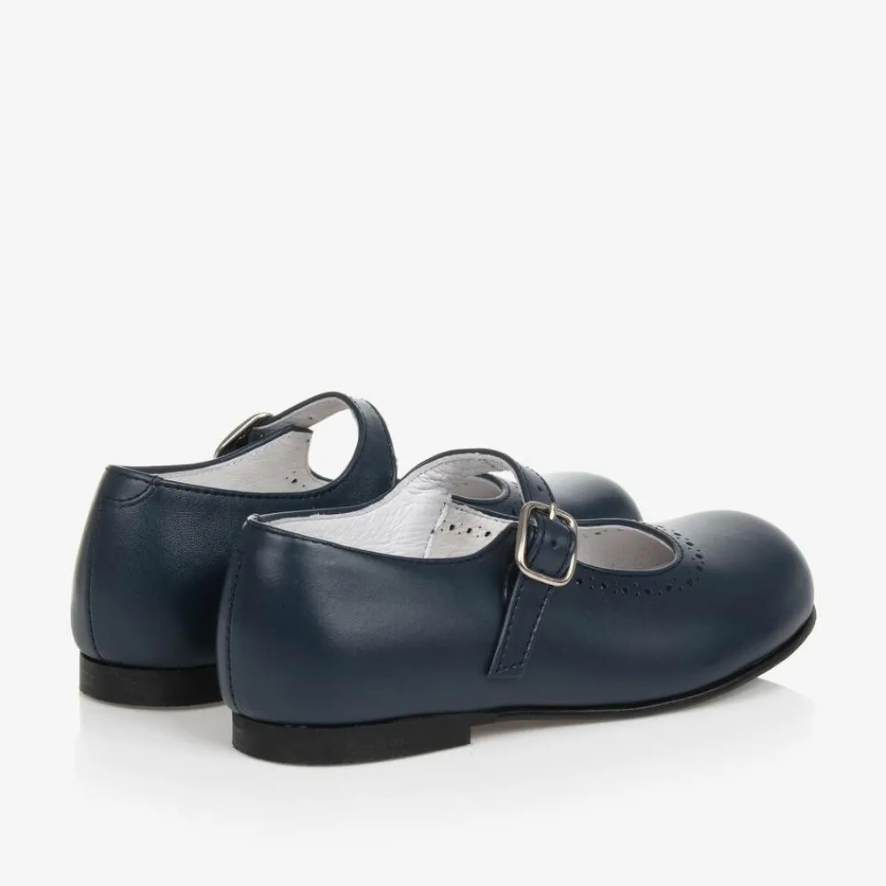 Childrens Classics Traditional Shoes|Bar Shoes*Girls Navy Blue Leather Shoes