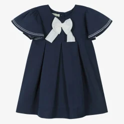 Powell Craft Dresses*Girls Navy Blue Linen & Cotton Dress