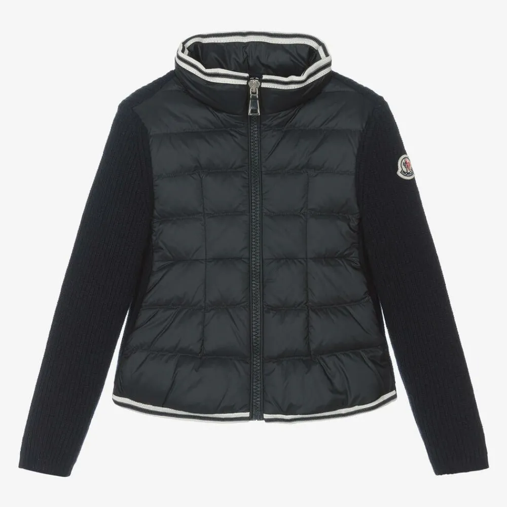 Moncler Enfant Coats & Jackets*Girls Navy Blue Padded Down & Wool Jacket