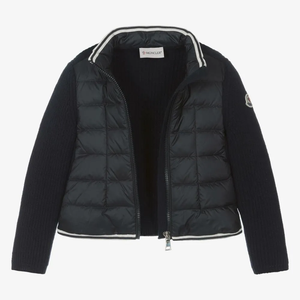 Moncler Enfant Coats & Jackets*Girls Navy Blue Padded Down & Wool Jacket