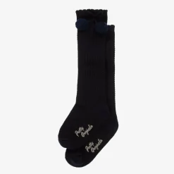 Pretty Originals Socks*Girls Navy Blue Pom-Pom Cotton Socks