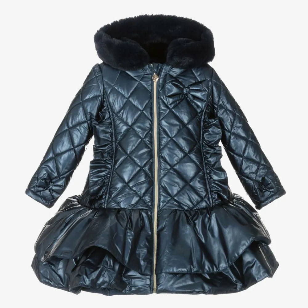 Caramelo Kids Coats & Jackets*Girls Navy Blue Quilted Hooded Coat