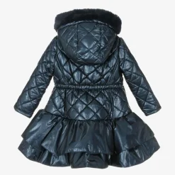 Caramelo Kids Coats & Jackets*Girls Navy Blue Quilted Hooded Coat