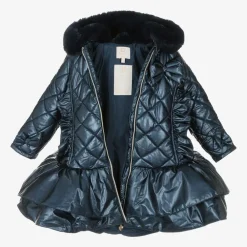Caramelo Kids Coats & Jackets*Girls Navy Blue Quilted Hooded Coat