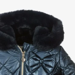 Caramelo Kids Coats & Jackets*Girls Navy Blue Quilted Hooded Coat