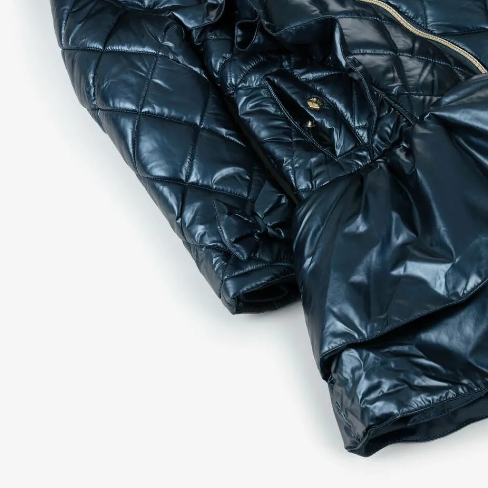 Caramelo Kids Coats & Jackets*Girls Navy Blue Quilted Hooded Coat