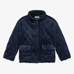 Mayoral Coats & Jackets*Girls Navy Blue Quilted Velvet Jacket