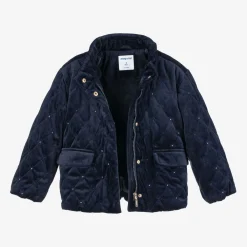 Mayoral Coats & Jackets*Girls Navy Blue Quilted Velvet Jacket