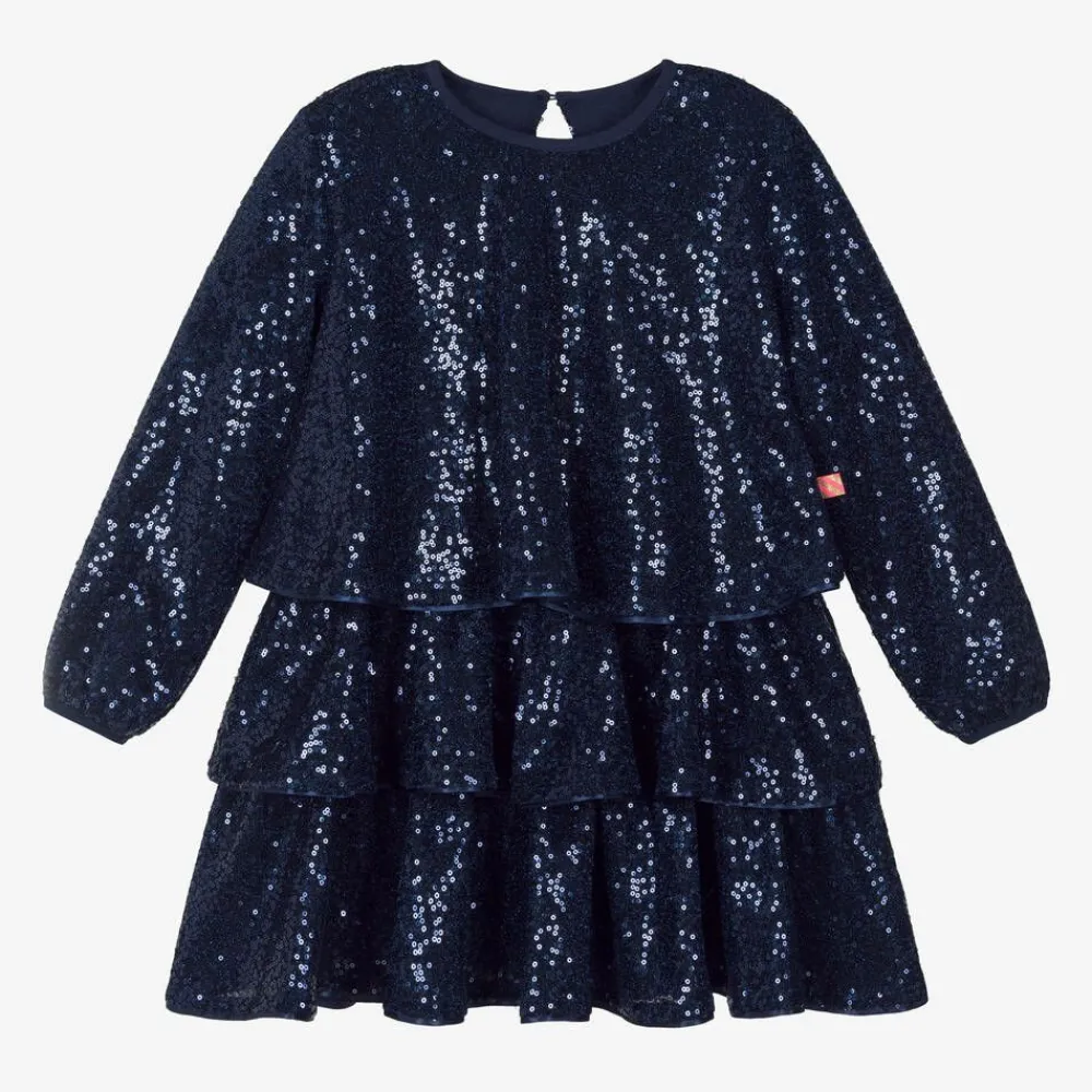 Billieblush Dresses*Girls Navy Blue Sequin Flounced Dress