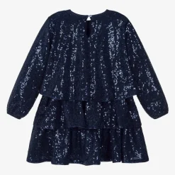 Billieblush Dresses*Girls Navy Blue Sequin Flounced Dress