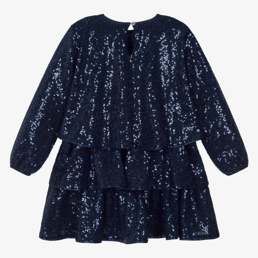 Billieblush Dresses*Girls Navy Blue Sequin Flounced Dress
