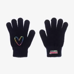 Billieblush Gloves & Mittens*Girls Navy Blue Sequin Heart Gloves