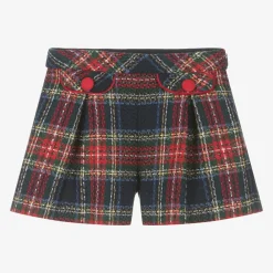 Mayoral Shorts*Girls Navy Blue Tartan Tweed Shorts