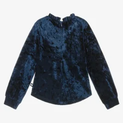Boboli Tops*Girls Navy Blue Velour Top