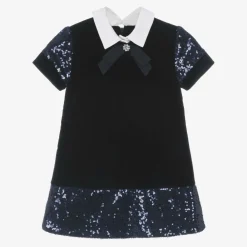 Lapin House Dresses*Girls Navy Blue Velvet & Sequin Dress