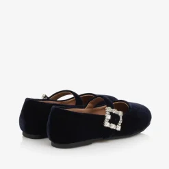 Age of Innocence Bar Shoes|Bar Shoes*Girls Navy Blue Velvet Shoes