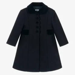 Ancar Coats & Jackets*Girls Navy Blue Wool & Velvet Coat