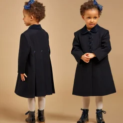 Ancar Coats & Jackets*Girls Navy Blue Wool & Velvet Coat