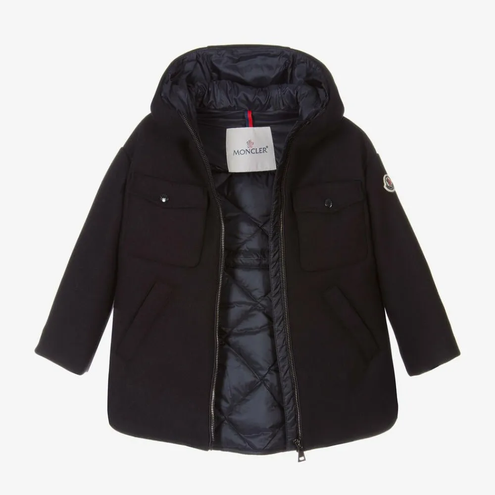 Moncler Enfant Coats & Jackets*Girls Navy Blue Wool Coat