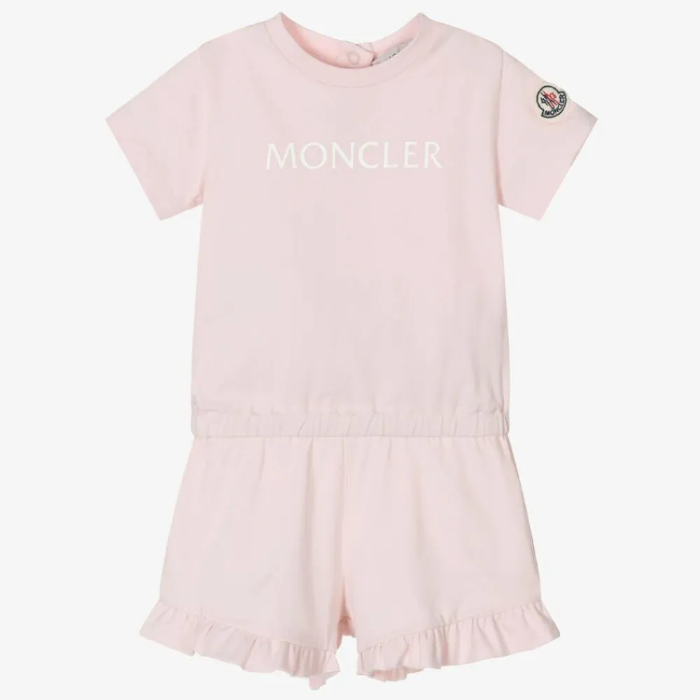 Moncler Enfant Shorts*Girls Pale Pink Cotton Playsuit