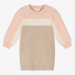 Chloé Dresses*Girls Pink & Beige Cotton Sweater Dress