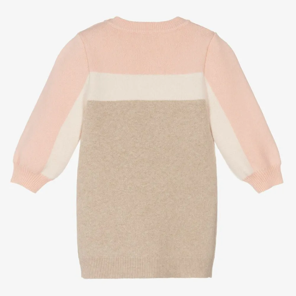 Chloé Dresses*Girls Pink & Beige Cotton Sweater Dress