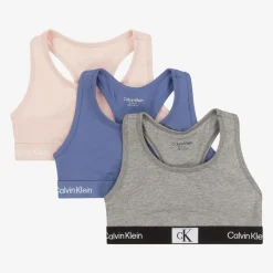 Calvin Klein Underwear*Girls Pink & Blue Cotton Cropped Tops (3 Pack)
