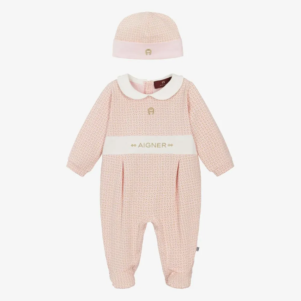 AIGNER Gifts|Babysuits*Girls Pink & Gold Cotton Babysuit Set