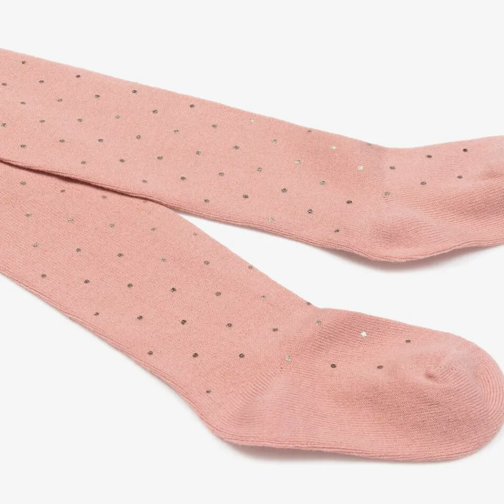 Mayoral Tights|Tights*Girls Pink & Gold Spot Cotton Tights