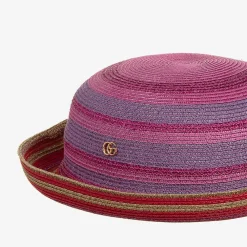 Gucci Hats*Girls Pink & Gold Stripe GG Hat