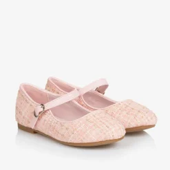 Sevva Bar Shoes|Bar Shoes*Girls Pink & Gold Tweed Shoes