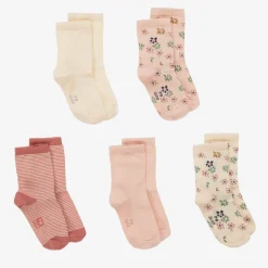 Petit Bateau Socks*Girls Pink & Ivory Cotton Socks (5 Pack)