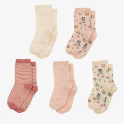 Petit Bateau Socks*Girls Pink & Ivory Cotton Socks (5 Pack)