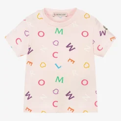 Moncler Enfant Tops*Girls Pink & Multi Logo T-Shirt