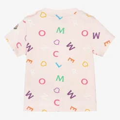 Moncler Enfant Tops*Girls Pink & Multi Logo T-Shirt