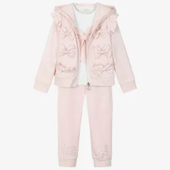 Caramelo Kids Tracksuits*Girls Pink & White Cotton Tracksuit Set