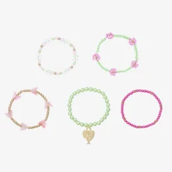 Angels Face Jewellery*Girls Pink & Green Bead Bracelets (5 Pack)