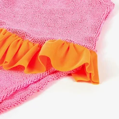 Hunza G Swimwear*Girls Pink & Orange Crinkle Frill Swimsuit