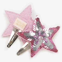 Tutu du Monde Hair Accessories*Girls Pink & Silver Sequin Star Hairclips (2 Pack)