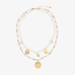 Angels Face Jewellery*Girls Pink & White Pearl Necklace (41cm)