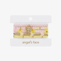 Angels Face Jewellery*Girls Pink & Yellow Bead Bracelets (5 Pack)