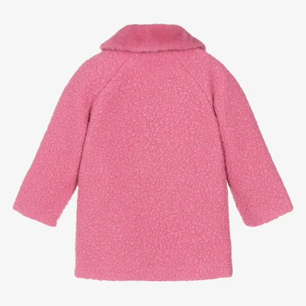 Mayoral Coats & Jackets*Girls Pink Bouclé & Faux Fur Collar Coat