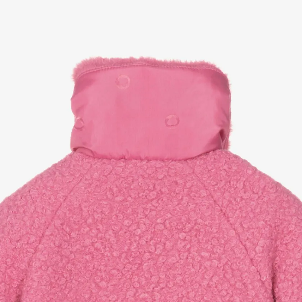 Mayoral Coats & Jackets*Girls Pink Bouclé & Faux Fur Collar Coat