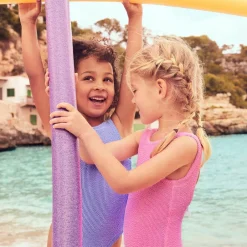 Hunza G Swimwear*Girls Pink Bow Crinkle Swimsuit