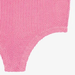 Hunza G Swimwear*Girls Pink Bow Crinkle Swimsuit