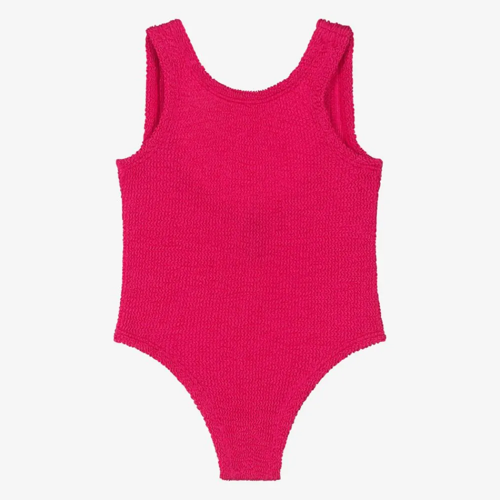 Hunza G Swimwear*Girls Pink Bow Crinkle Swimsuit