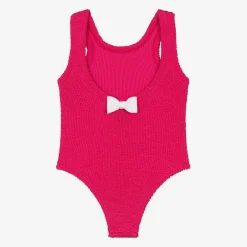 Hunza G Swimwear*Girls Pink Bow Crinkle Swimsuit